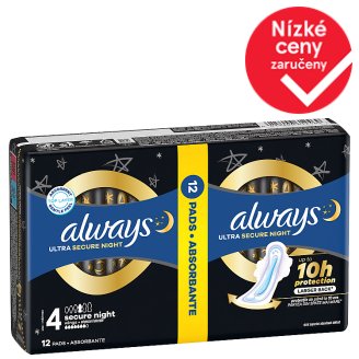 Always Ultra Secure Night Hygienické Vložky s křidélky 12 ks
