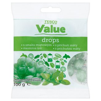 Tesco Value Dropsy s příchutí máty 100g