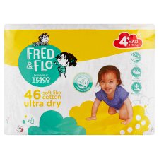 Tesco Fred&Flo Ultra Dry Nappies 4+ Maxi 9-16kg 46 pcs