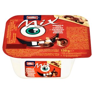 Müller Mix Crunchy Choco Donuts + jogurt s vanilkovou příchutí 130g