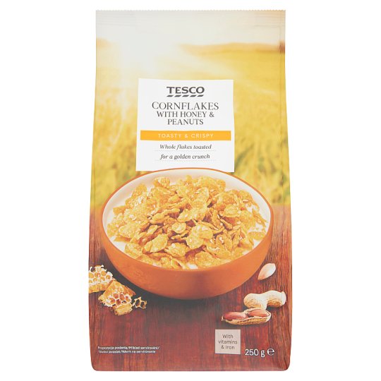 Tesco Zapékané kukuřičné lupínky s arašídy a medem, s přidanými vitaminy a železem 250g