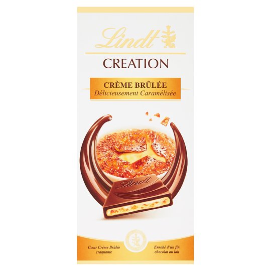 Lindt Creation Plněná mléčná čokoláda s chutí Crème Brûlée, kousky karamelu a křupinek 150g