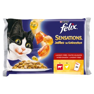 Felix Sensations Jellies s hovězím želé s rajčaty + s kuřetem a želé s mrkví 4 x 100g