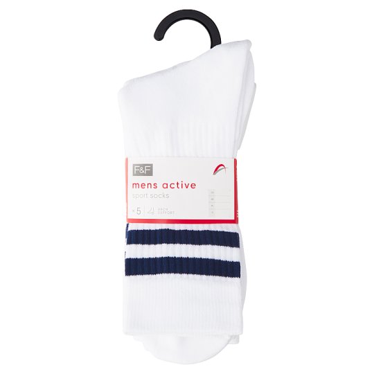 image 1 of F&F Men's White Sports Socks 5 pcs in Pack, 39-43, White