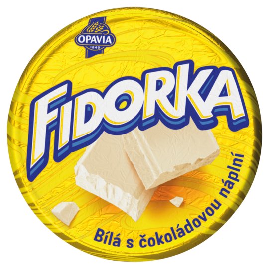 Opavia Fidorka Bílá s čokoládovou náplní, oplatka, žlutá 30g