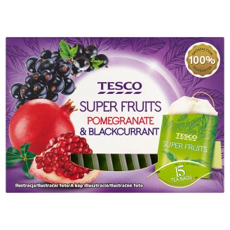 Tesco Super fruits bylinno-ovocný čaj s příchutí černého rybízu a granátového jablka 15 x 2g