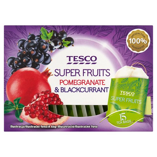 Tesco Super fruits bylinno-ovocný čaj s příchutí černého rybízu a granátového jablka 15 x 2g