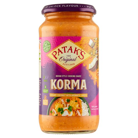 Patak's Korma jemně pálivá smetanová omáčka s kokosem a aromatickou směsí koření 450g