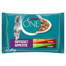 PURINA ONE Difficult Appetite Mini Fillets with Chicken, Beef and Green Beans in Juice 4 x 85g