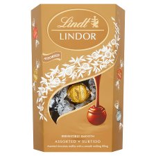 Lindt Lindor Směs mléčné, mléčné s lískovými ořechy, bílé a extra hořké čokolády 337g