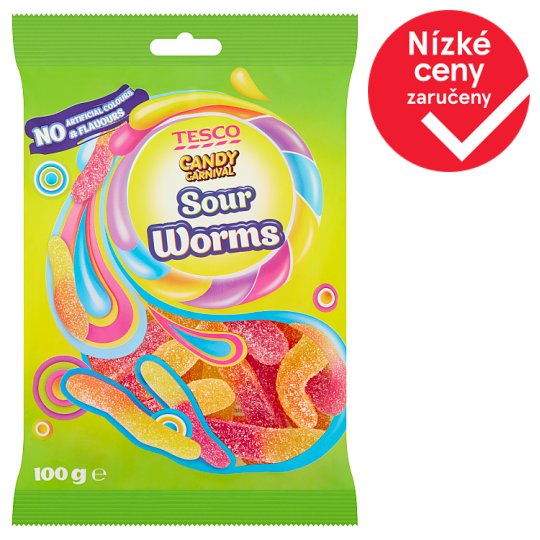 Tesco Candy Carnival Sour Worms želé s ovocnými příchutěmi 100g