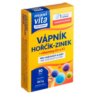 MaxiVita Vaše zdraví Vápník, hořčík-zinek + vitaminy D3 a K1 30 tablet 28,5g
