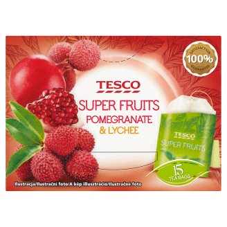 Tesco Super fruits bílý a zelený čaj s příchutí granátového jablka a liči 15 x 1,5g