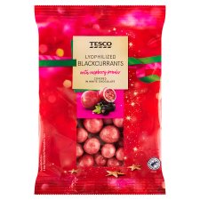 Tesco Lyophilized Blackcurrants with Raspberry Powder Covered in White Chocolate 110g