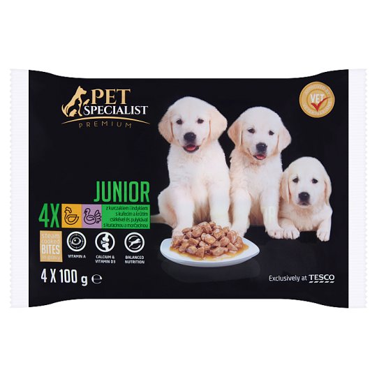 Tesco Pet Specialist Premium Junior s kuřecím a krůtím v omáčce 4 x 100g