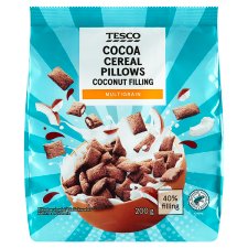 Tesco Kakaové cereální polštářky s kokosovou náplní 200g