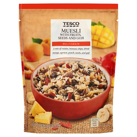 Tesco Směs cereálních lupínků se sušeným a proslazeným ovocem 500g
