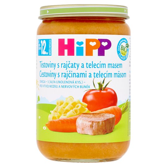 HiPP Bio těstoviny s rajčaty a telecím masem 220g