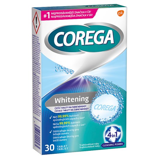 Corega Whitening čistící tablety na zubní náhrady 30 ks