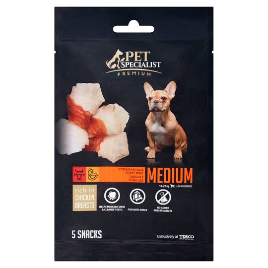 Tesco Pet Specialist Premium Medium žvýkací snack bohaté na kuřecí prsa 5 pcs 70g
