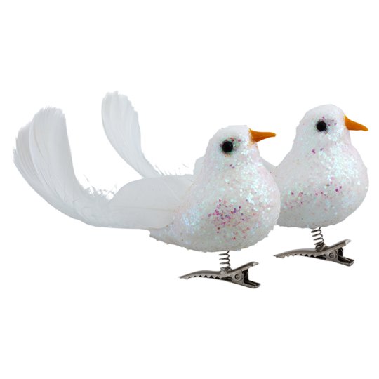 White Glitter Birds 2 pcs