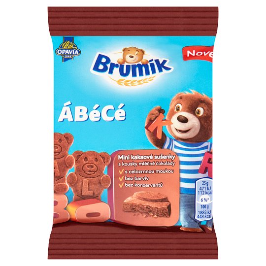 Opavia Brumík ÁBéCé mini kakaové sušenky s kousky mléčné čokolády 25g