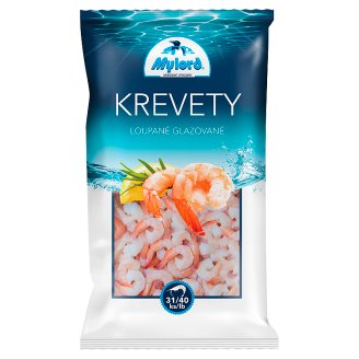 Krevety, loupané, předvařené, s ocáskem, zbavené žilek hluboce zmrazené, glazované 1000g