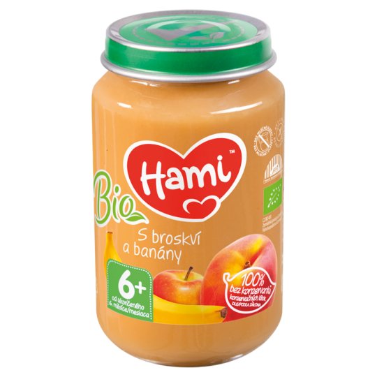 Hami ovocná přesnídávka BIO S broskví a banány od uk. 6. měsíce 200g
