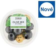 Tesco Marinované zelené olivy bez pecky a marinované černé olivy s bylinkami 90g