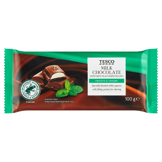 Tesco Milk Chocolate With Mint Flavoured Filling 100g Tesco Groceries