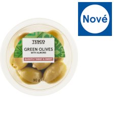 Tesco Marinované vypeckované zelené olivy plněné mandlemi 90g