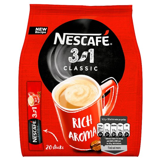 NESCAFÉ 3in1 Classic, instantní káva, 20 sáčků x 16,5g (330g)