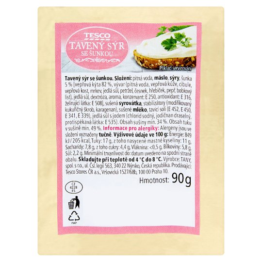 Tesco Tavený sýr se šunkou 90g