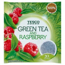 Tesco Zelený čaj s malinovou příchutí 20 x 2g