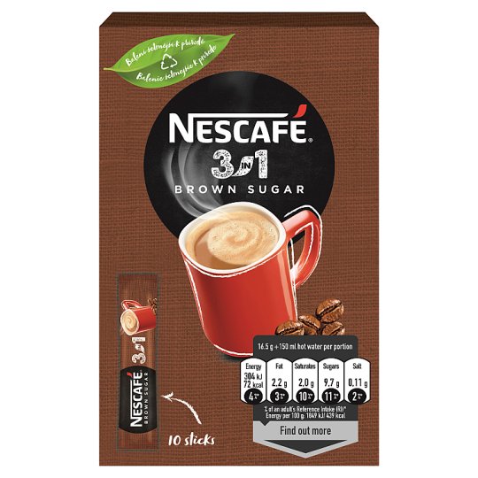 NESCAFÉ 3in1 Brown Sugar, instantní káva, 10 sáčků x 16,5g (165g)