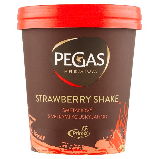Prima Pegas Premium Strawberry Shake smetanová zmrzlina s kousky jahod 390g