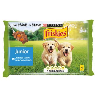 Friskies JUNIOR Výběr s kuřetem a mrkví ve šťávě 4 x 100g