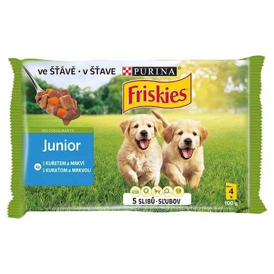 Friskies JUNIOR Výběr s kuřetem a mrkví ve šťávě 4 x 100g