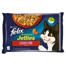 Felix Sensations Jellies s hovězím želé s rajčaty + s kuřetem a želé s mrkví 4 x 85 g