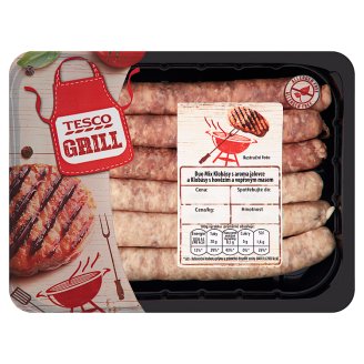 Tesco Grill Duo Mix Klobásy s aroma jalovce a Klobásy s hovězím a vepřovým masem 0,300kg