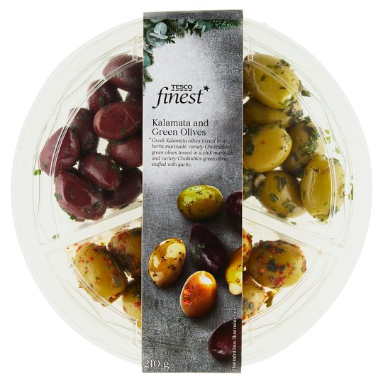 Tesco Finest Kalamata and Green Olives 210g Tesco Groceries