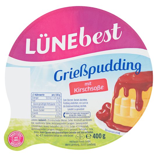 Lünebest Krupicový pudink s třešňovou polevou 400g Tesco Potraviny