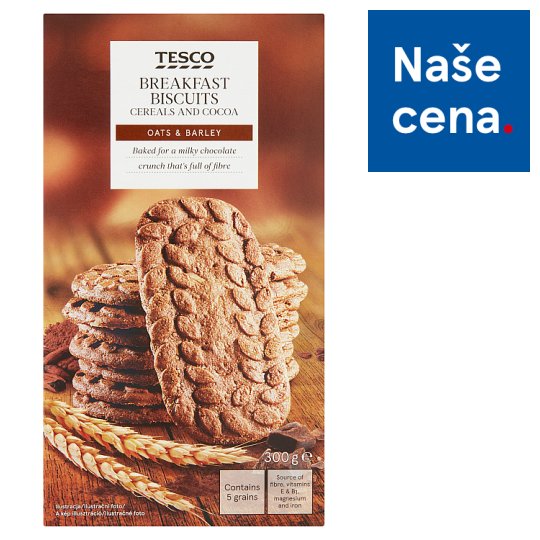 Tesco Cereální sušenky s kousky mléčné čokolády a kakaem 6 x 50g
