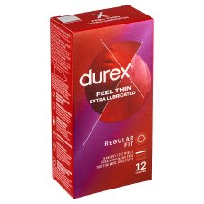 Durex Feel Thin Extra Lubricated Regular Fit Condoms 12 pcs