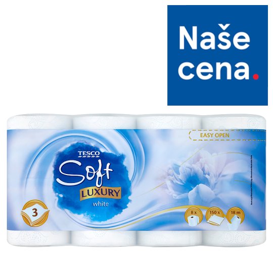 Tesco Soft Luxury White toaletní papír 3 vrstvý 8 rolí
