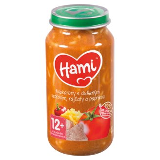 Hami masozeleninový příkrm Makaróny s dušeným vepřovým, rajčaty a paprikou od uk. 12. měsíce 250g