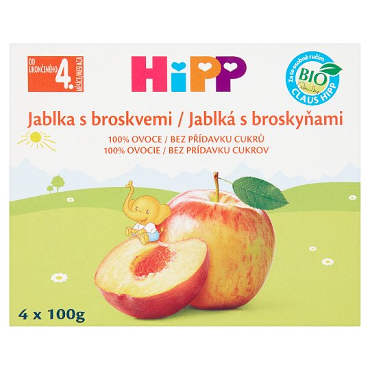 HiPP Bio ovocný příkrm jablka s broskvemi 4 x 100g