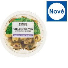 Tesco Grilované marinované zelené olivy bez pecky s česnekem a bylinkami 90g