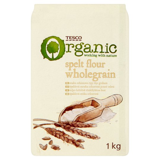 Tesco Organic Špaldová mouka celozrnná jemně mletá 1kg