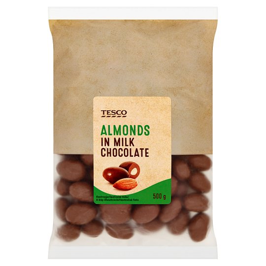 Tesco Mandle jádra pražená v mléčné čokoládě 500g